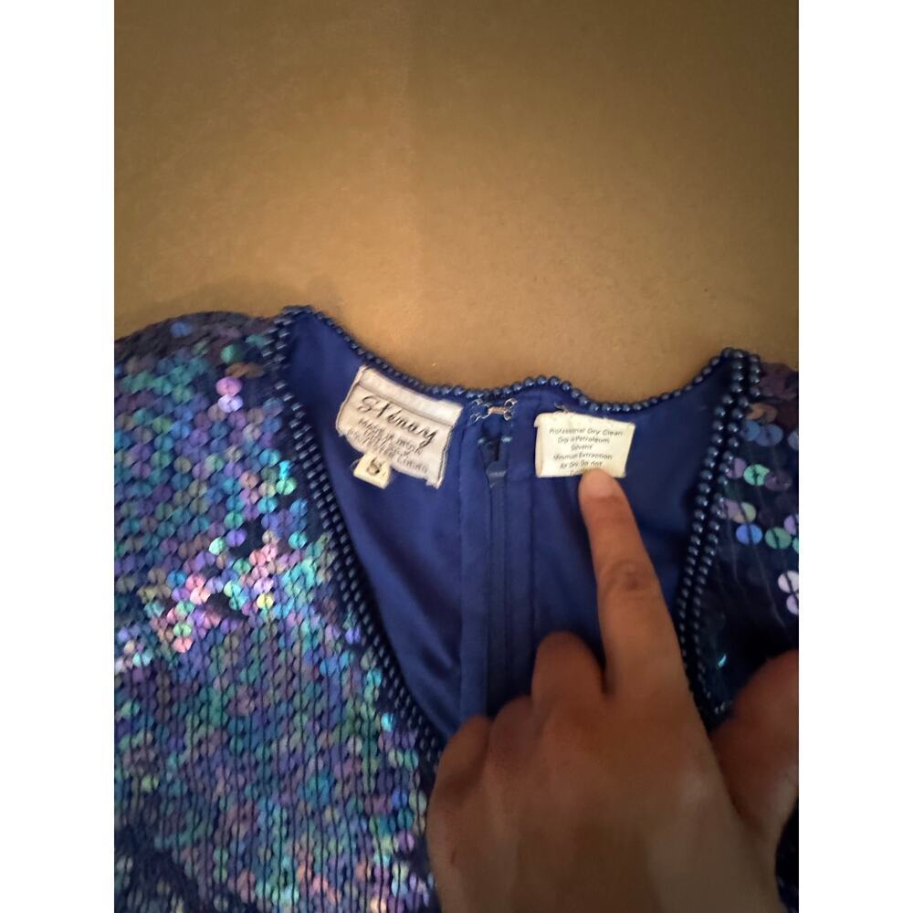 VTG Stenay Sequin‎ Beaded Floral Top Women’s Size Small Blue Black Short Sleeve - Picture 4 of 4